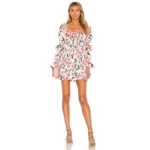 Saulee Women's “Betty” Floral Mini Dress Blouson Sleeves Pink & White Size Small